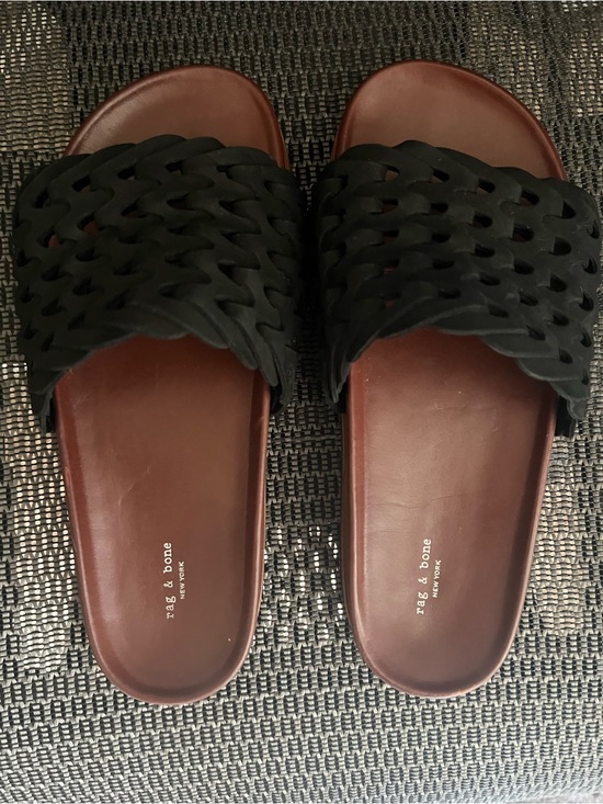 rag & bone Shoes - rag & bone Black Braided Slide Sandals with Brown Footbed
